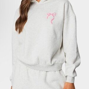 Edikted Light Gray Hoodie with Pink Bow Accent